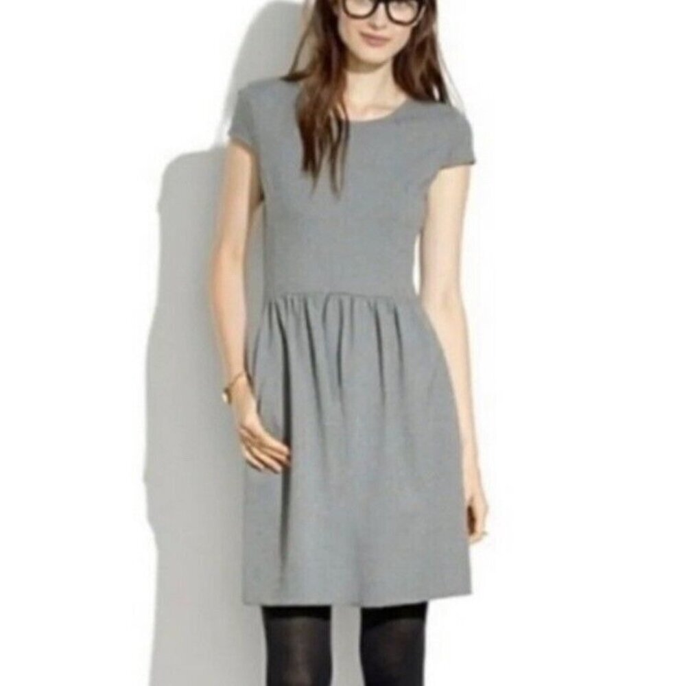 Madewell‎ Ponte Screenplay Dress Stretch Cap Sleeve Babydoll Gray Size Large